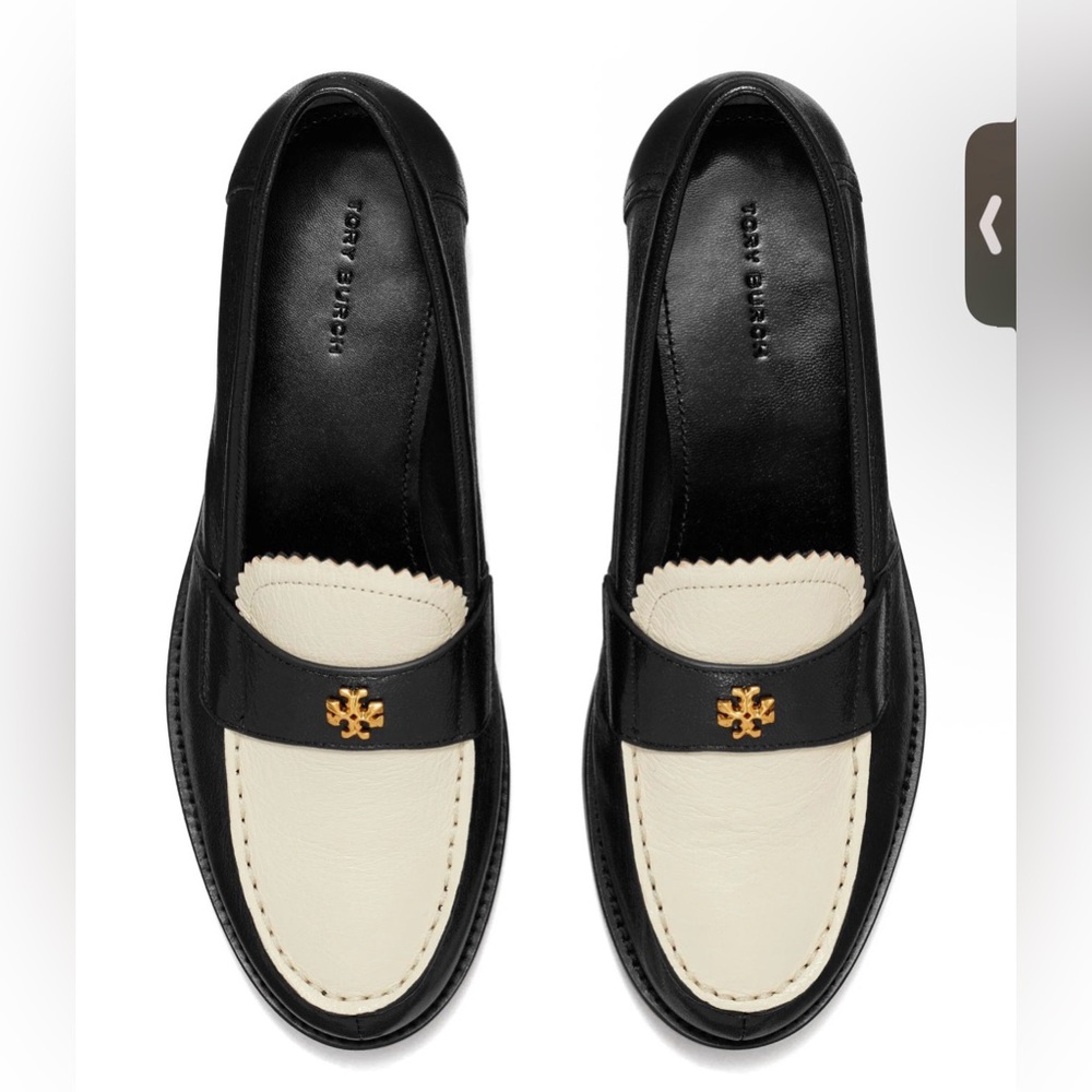 Tory Burch Black and Cream Classic Leather Loafers